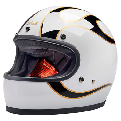 Gringo DOT/ECE R22.06 Approved Full Face Helmet - Gloss White/Black Flames