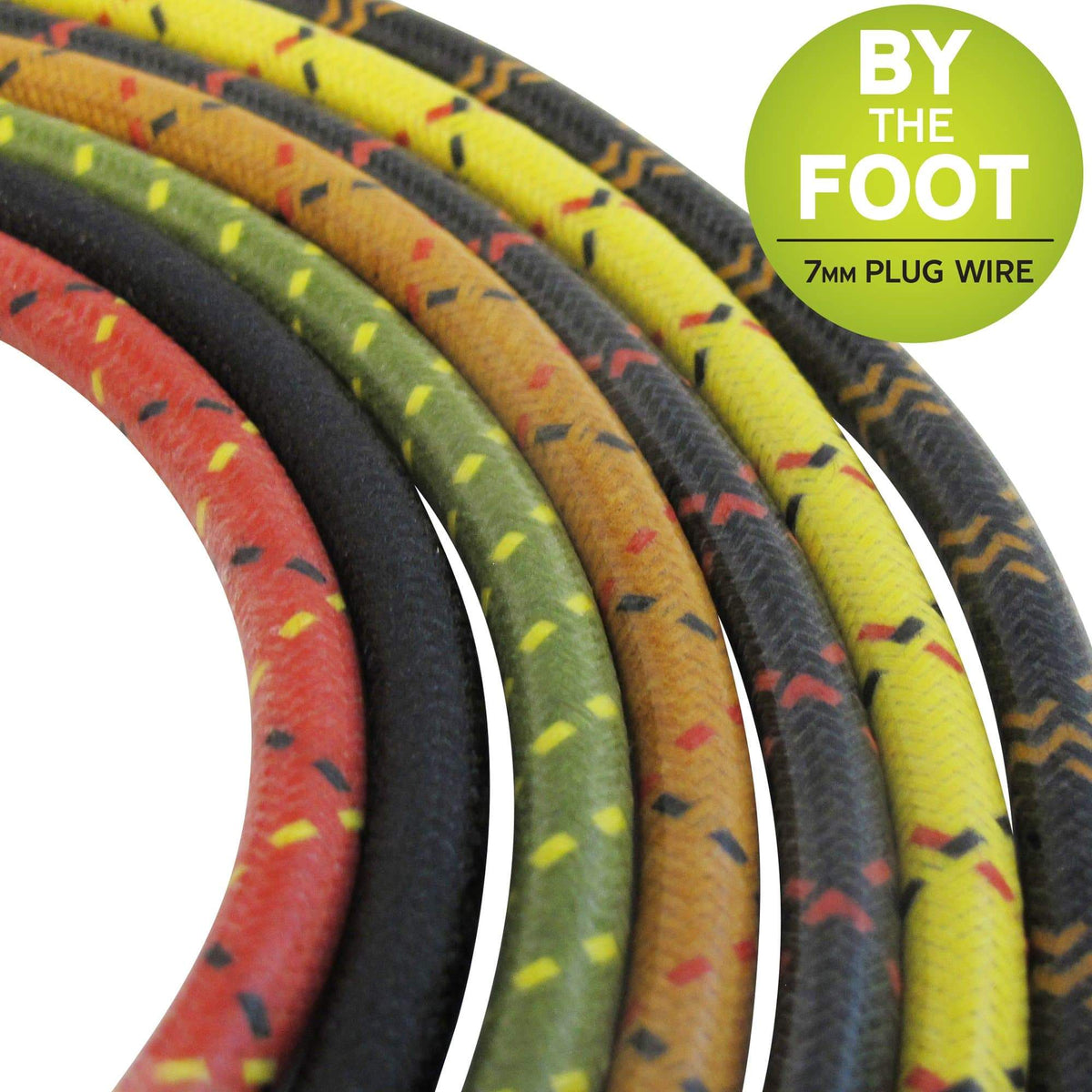 7mm DIY Universal Cloth Covered Spark Plug Wire Kit – V8 – Black With Red Tracers – Vintage Look