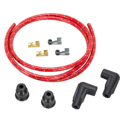 7mm Cloth 90 Degree Spark Plug Wire Sets - Red w/ Black and Yellow Tracers