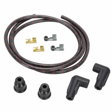 7mm Cloth 90 Degree Spark Plug Wire Sets - Black w/ Red Tracers
