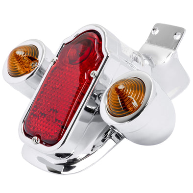Tombstone LED Taillight w/ Amber Turn Signals - Red Lens - Chrome