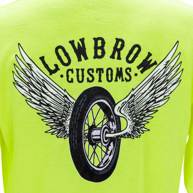 Lowbrow Customs Winged Wheel Safety Green High-Viz Longsleeve Shirt