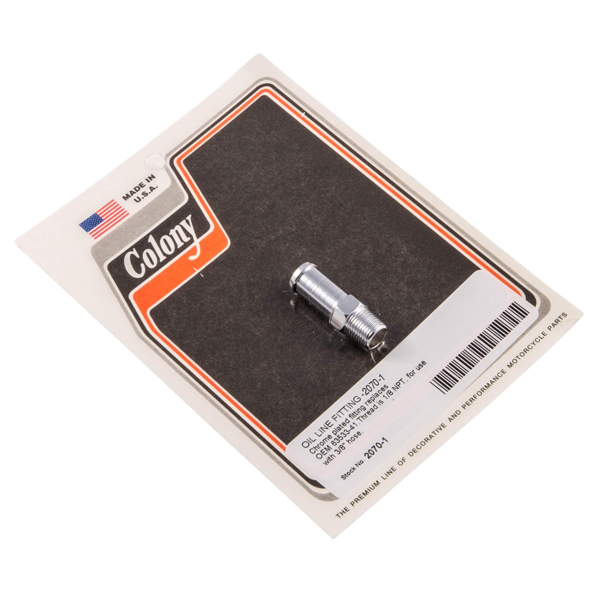 Colony Machine #2070-1 Oil Line Fitting Chrome 1/8 NPT Thread for