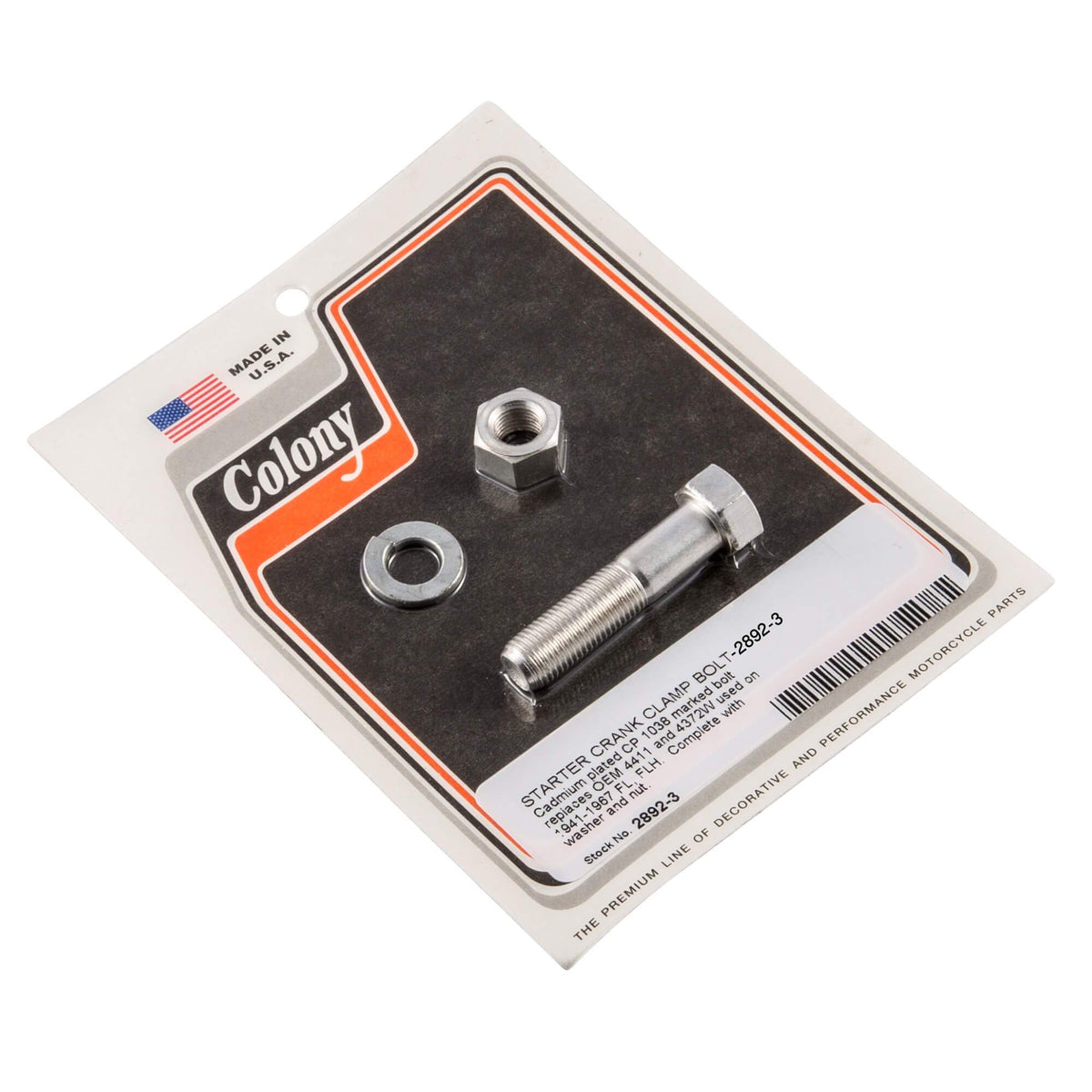 Colony Machine #2892-3 Starter Crank Clamp Bolt 1941-1967 Harley