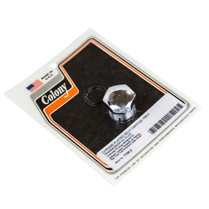 #7156-2 Self-Tapping Transmission Side Cover Oil Plug - 1936-1984 Harley-Davidson Big Twin  - Chrome Plated