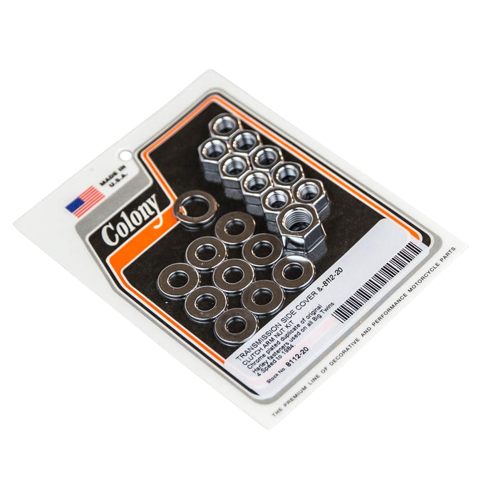 #8112-20 Transmission Side & Clutch Arm Nut Kit Harley-Davidson Big Twin 4 Speeds To 1984 - Chrome Plated