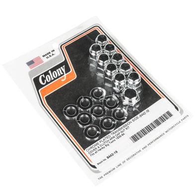 #8442-19 Transmission Side Cover Clutch Arm Cap Nut Kit Harley-Davidson Big Twin 36-84 - Chrome Plated