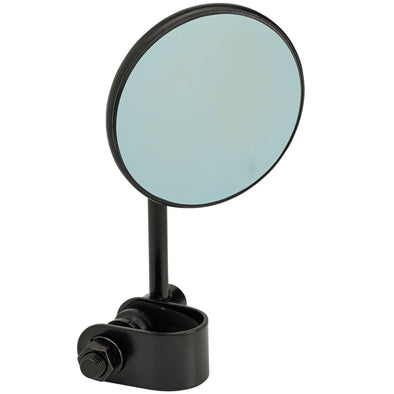 Round Motorcycle Mirror - Clamp On - Black with Retro Blue Glass