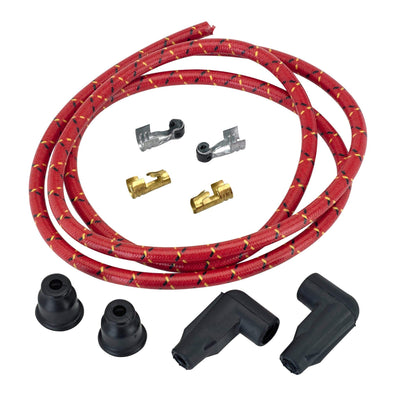 8mm Suppression Core Cloth Spark Plug Wire Sets - Red with Black and Yellow tracers