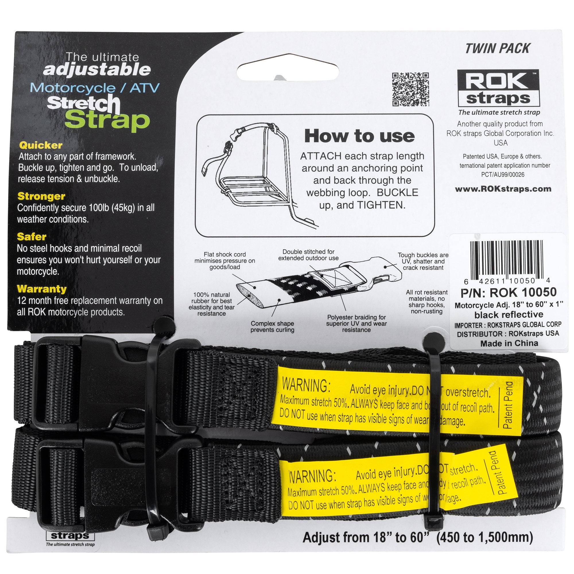 ROK Straps The Ultimate Adjustable Cargo Straps Twin Pack - 18"-60
