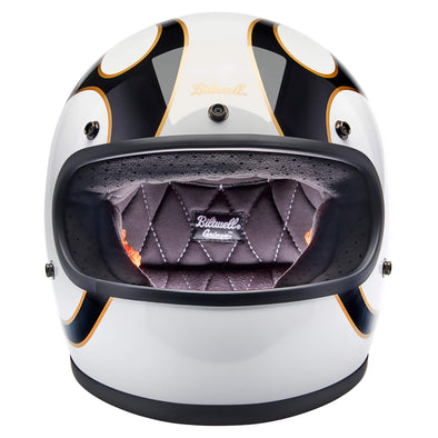 Gringo DOT/ECE R22.06 Approved Full Face Helmet - Gloss White/Black Flames