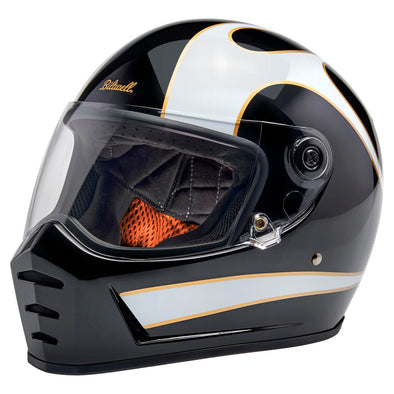 Lane Splitter DOT/ECE R22.06 Approved Full Face Helmet - Gloss Black/Gloss White Flames