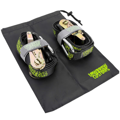 Deluxe Lowbrow Customs Ratcheting Tie-Downs With Soft Straps and Storage Bag