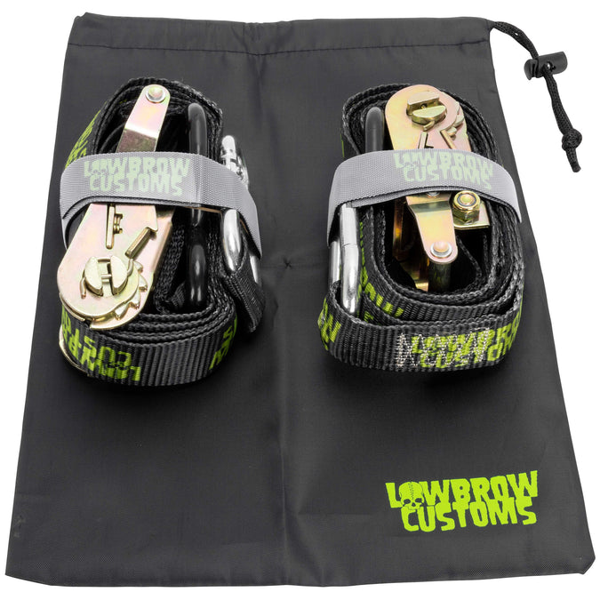 Deluxe Lowbrow Customs Ratcheting Tie-Downs With Soft Straps and Storage Bag