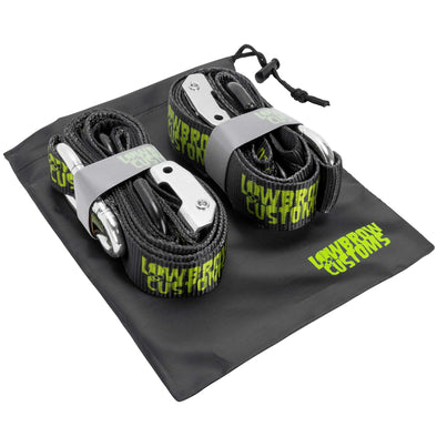 Deluxe Lowbrow Customs Cam Tie-Downs With Soft Straps and Storage Bag