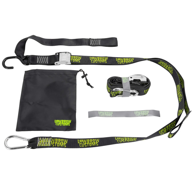 Deluxe Lowbrow Customs Cam Tie-Downs With Soft Straps and Storage Bag