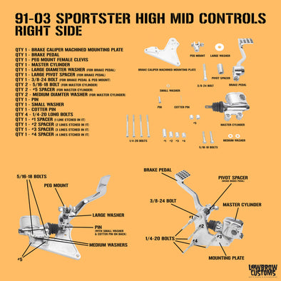 High Mids Foot Controls - Bolt-On Kit for 1991-2003 Harley-Davidson Sportsters