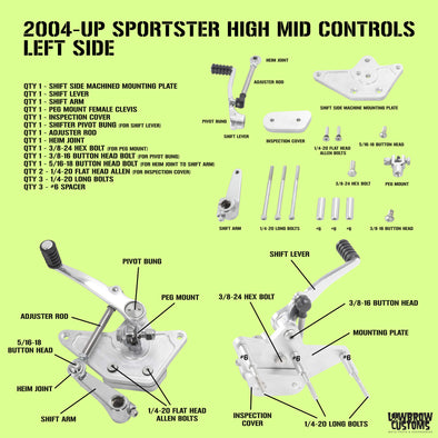 High Mids Foot Controls - Bolt-On Kit for 2004-Up Harley-Davidson Sportsters