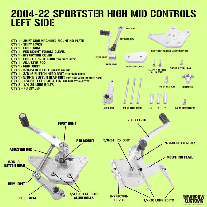 High Mids Foot Controls - Bolt-On Kit for 2004-Up Harley-Davidson Sportsters