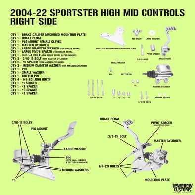High Mids Foot Controls - Bolt-On Kit for 2004-Up Harley-Davidson Sportsters