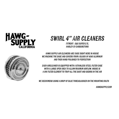 Swirl 4" Air Cleaner S&S Super E/G Carburetor - Brushed Aluminum