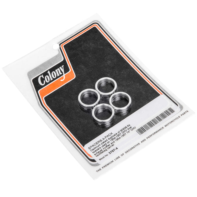 #3797-4 Exhaust/Saddlebag Spacers 1954-1957 Harley-Davidson - 4 Pack - CAD Plated