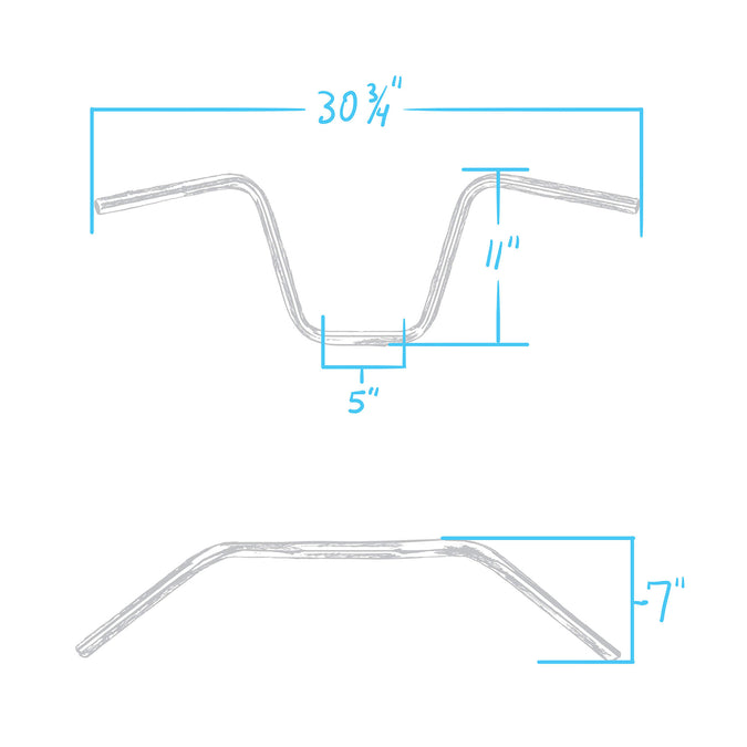 Narrow Bottom Ape Hanger Handlebars - 11 inch Rise - 1 inch  - Stainless Steel