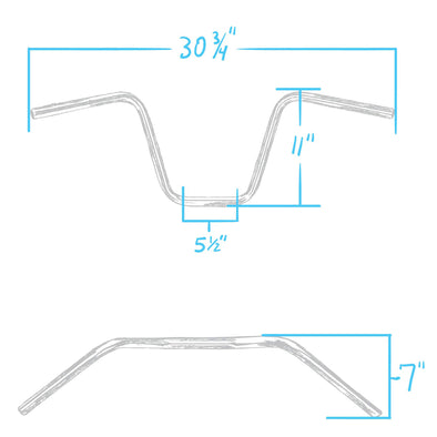 Narrow Bottom Ape Hanger Handlebars - 11 inch Rise - 1 inch  - Stainless Steel