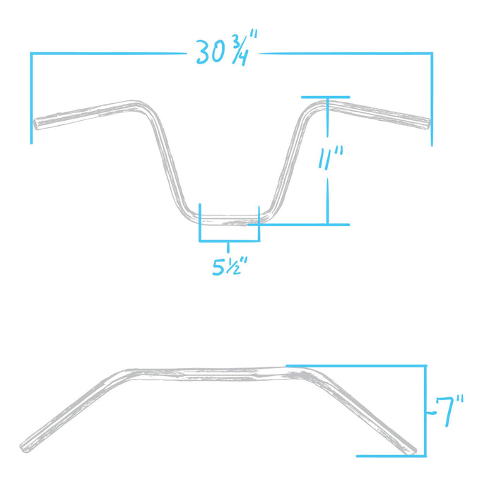 Narrow Bottom Ape Hanger Handlebars - 11 inch Rise - 1 inch  - Stainless Steel