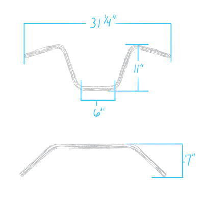 Wide Bottom Springer Ape Hanger Handlebars - 11 inch Rise - 1 inch  - Stainless Steel
