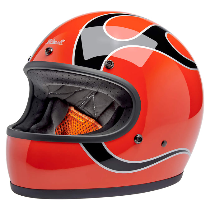 Gringo DOT/ECE R22.06 Approved Full Face Helmet - Competition Orange With Flames