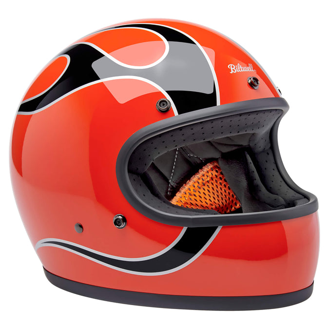 Gringo DOT/ECE R22.06 Approved Full Face Helmet - Competition Orange With Flames