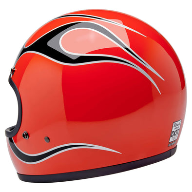 Gringo DOT/ECE R22.06 Approved Full Face Helmet - Competition Orange With Flames
