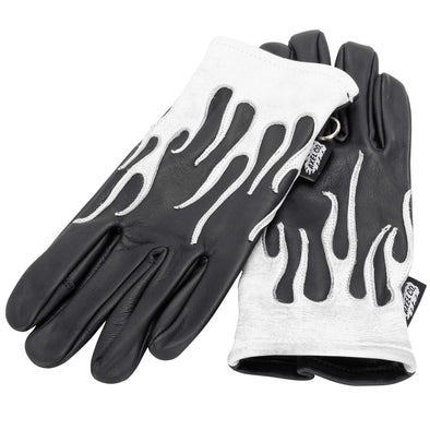 White Flamed Cowhide Gloves - Black