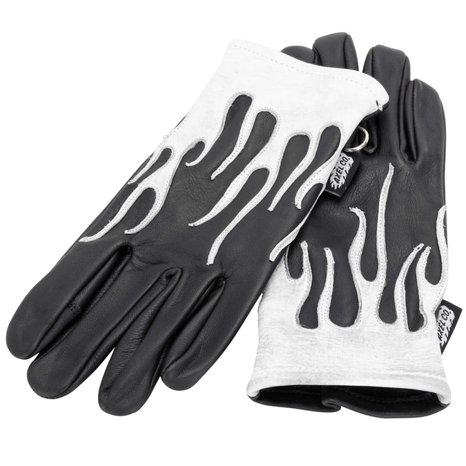 White Flamed Cowhide Gloves - Black