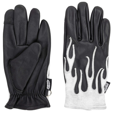 White Flamed Cowhide Gloves - Black