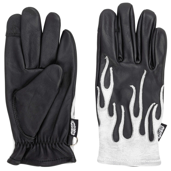 White Flamed Cowhide Gloves - Black