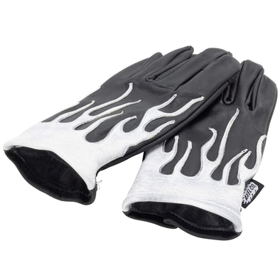White Flamed Cowhide Gloves - Black