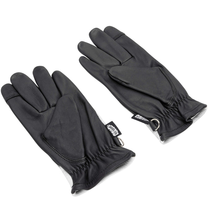 White Flamed Cowhide Gloves - Black