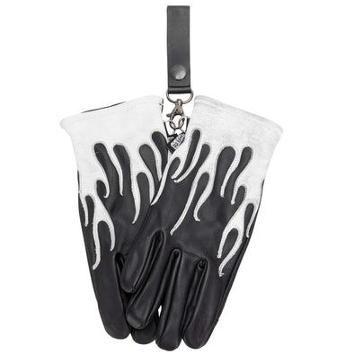 White Flamed Cowhide Gloves - Black