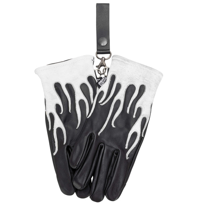 White Flamed Cowhide Gloves - Black