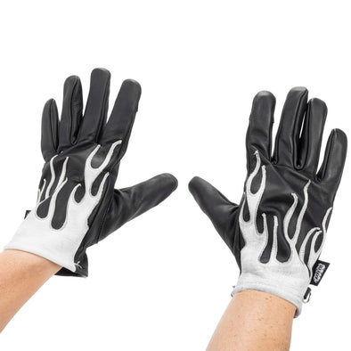 White Flamed Cowhide Gloves - Black