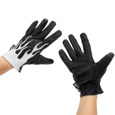 White Flamed Cowhide Gloves - Black