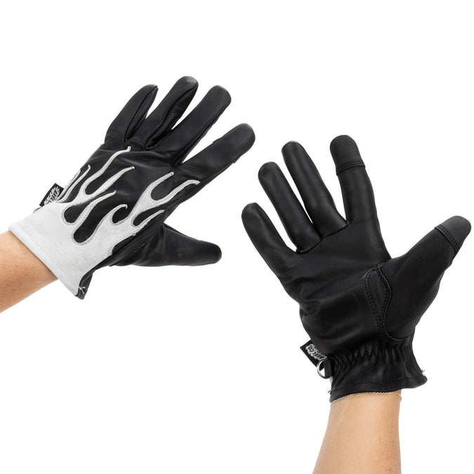 White Flamed Cowhide Gloves - Black
