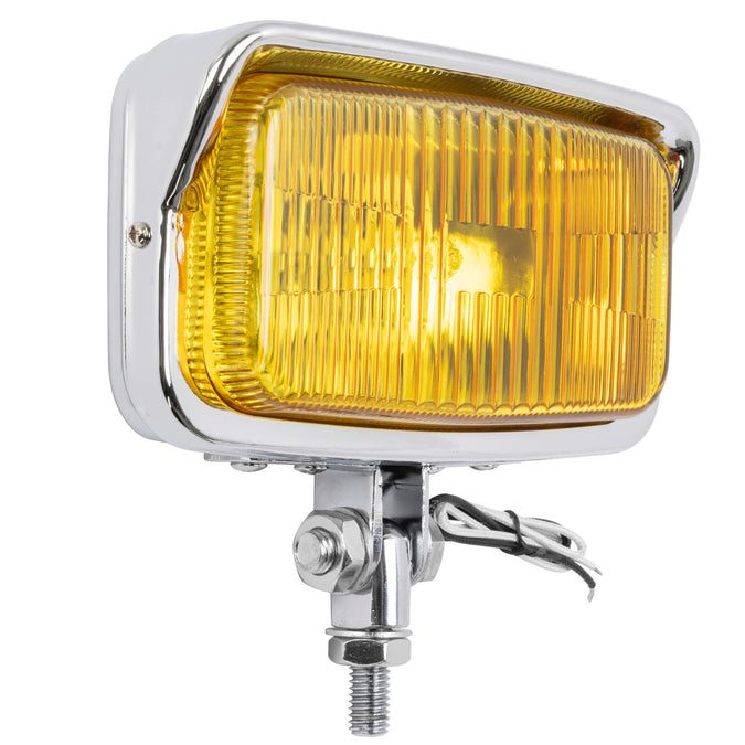 Bates Style Rectangular Motorcycle Headlight - Yellow Lens - Chrome