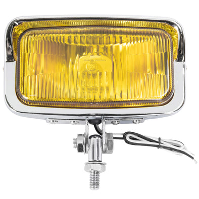 Bates Style Rectangular Motorcycle Headlight - Yellow Lens - Chrome
