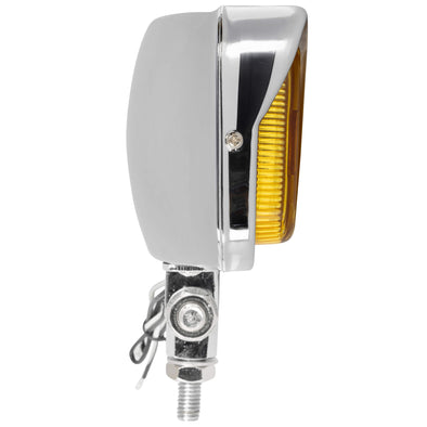 Bates Style Rectangular Motorcycle Headlight - Yellow Lens - Chrome