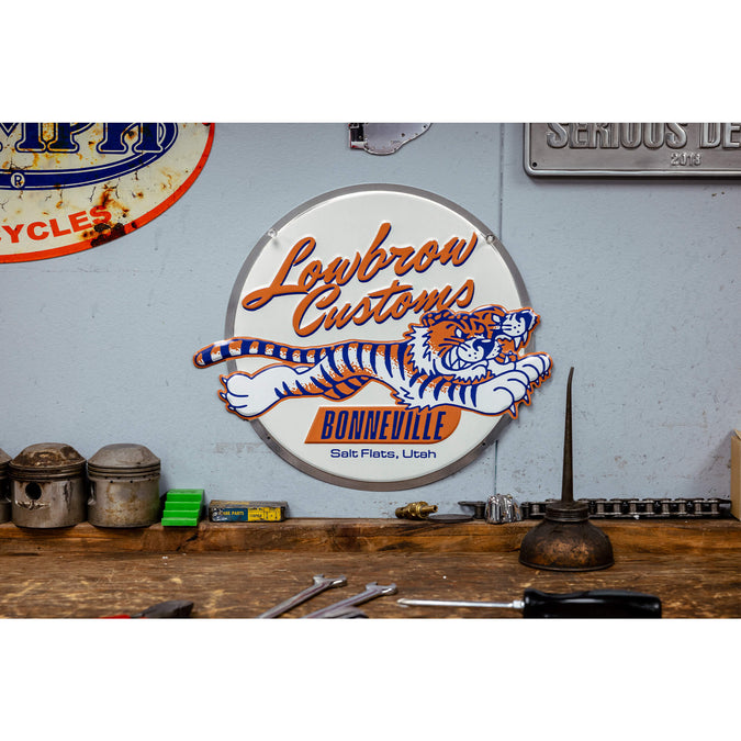 Lowbrow Customs Bonneville Stamped Metal Shop Signs
