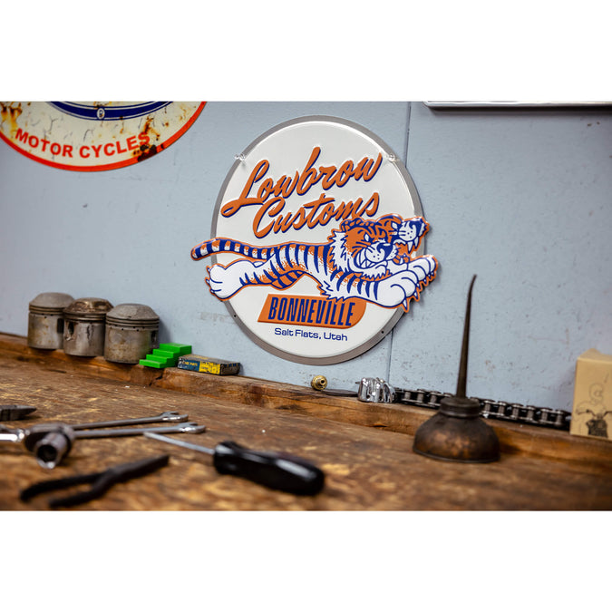 Lowbrow Customs Bonneville Stamped Metal Shop Signs
