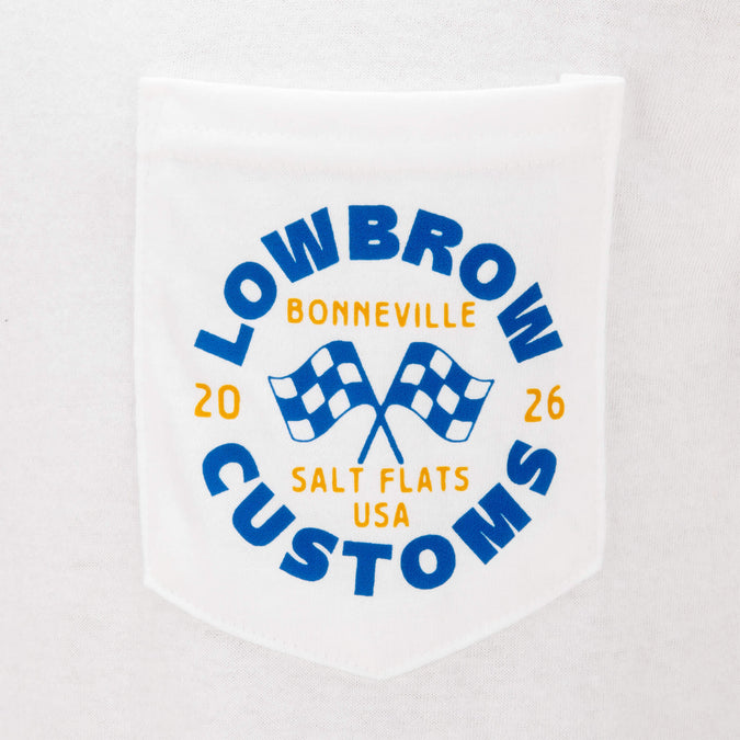 Bonneville Salt Flats 2026 Racing Support Pocket T-Shirt - White